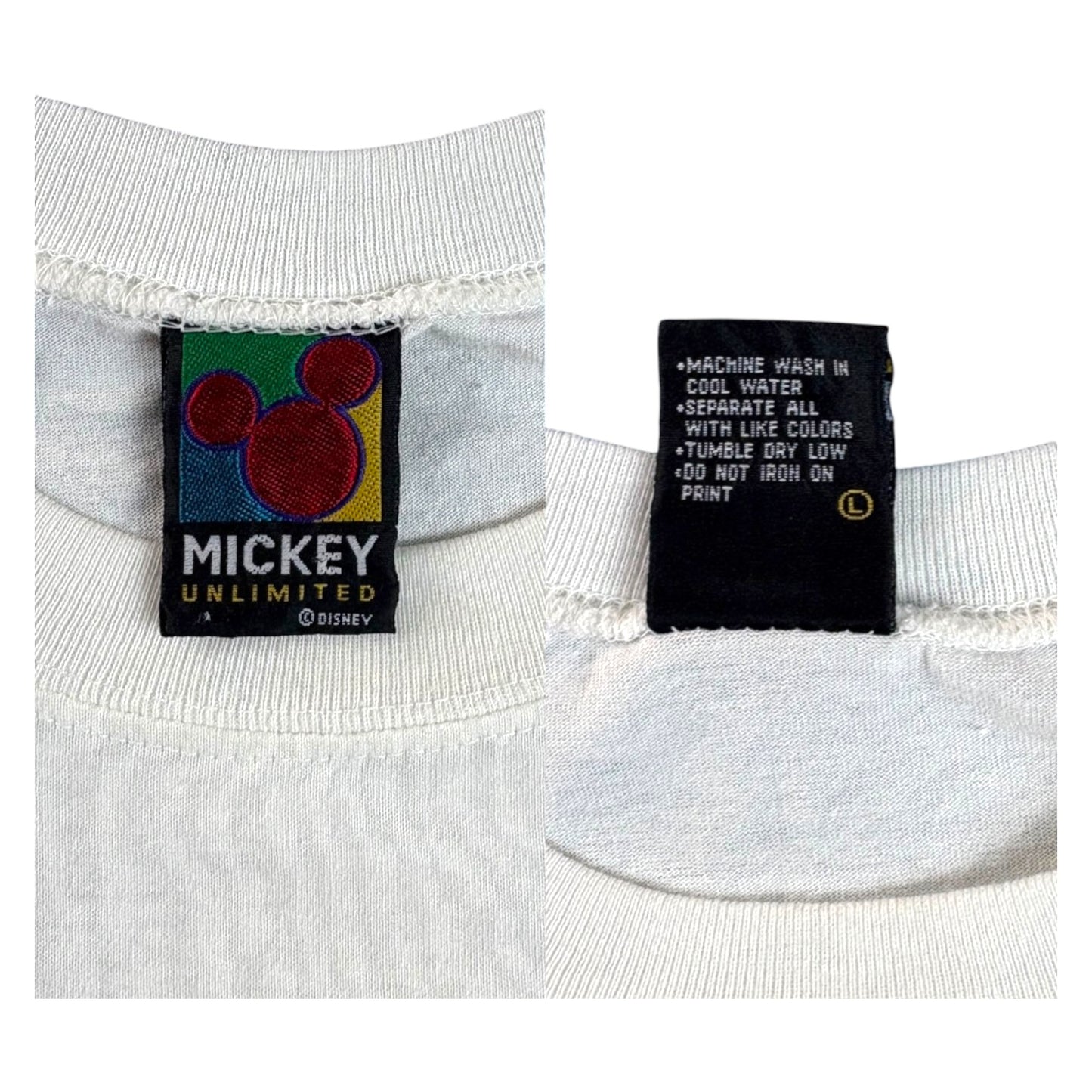 【DONALD DUCK】ドナルドダック Vintage Tシャツ 90’s White Body タグ:MICKEY UNLIMITED|ディズニーオリジナル L