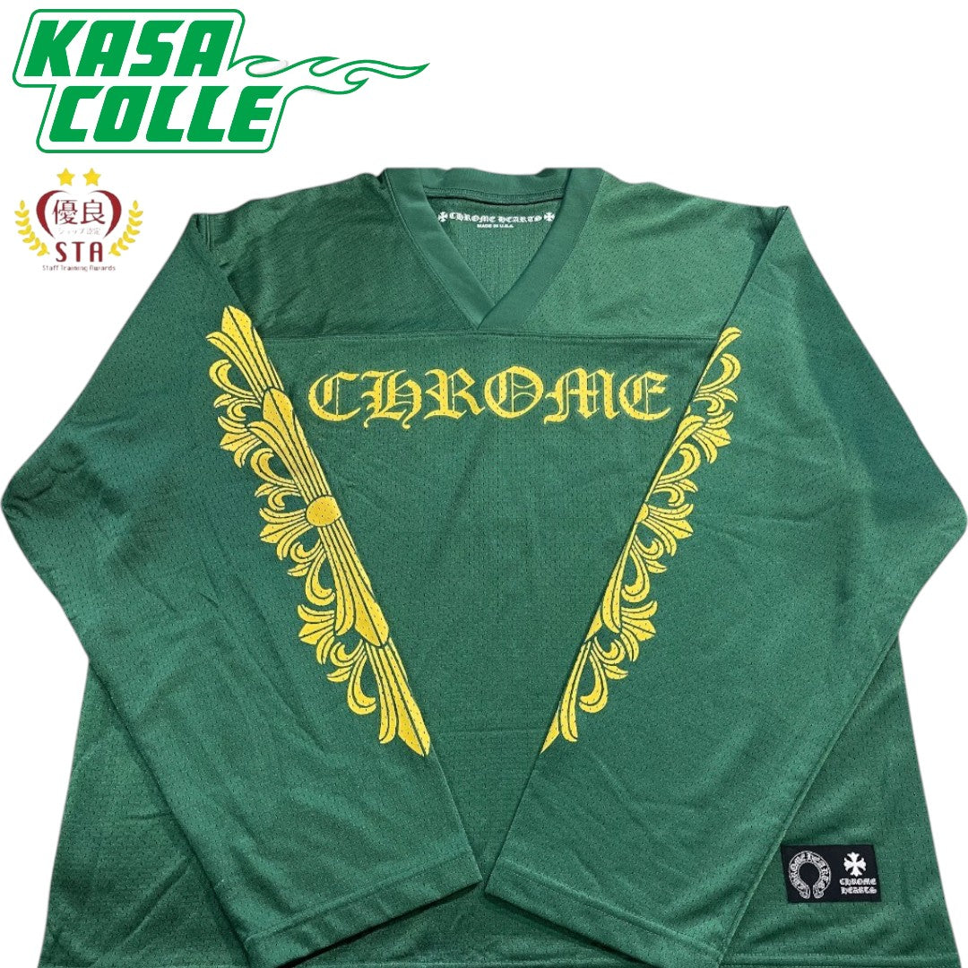 [CHROME HEARTS] Chrome Hearts WARM UP JERSEY CH Print Mesh Long Sleeve T-Shirt, Green