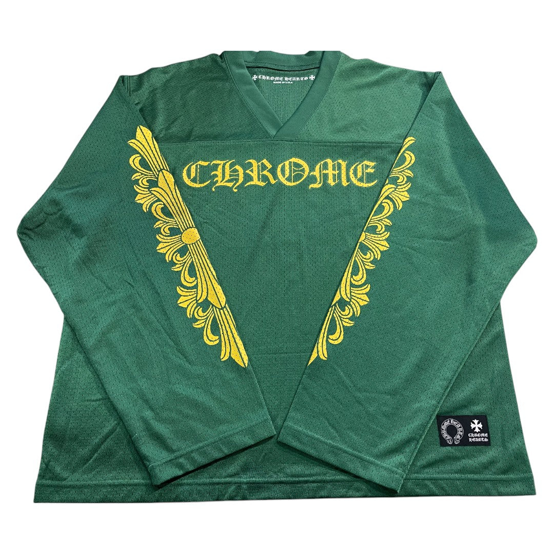 [CHROME HEARTS] Chrome Hearts WARM UP JERSEY CH Print Mesh Long Sleeve T-Shirt, Green
