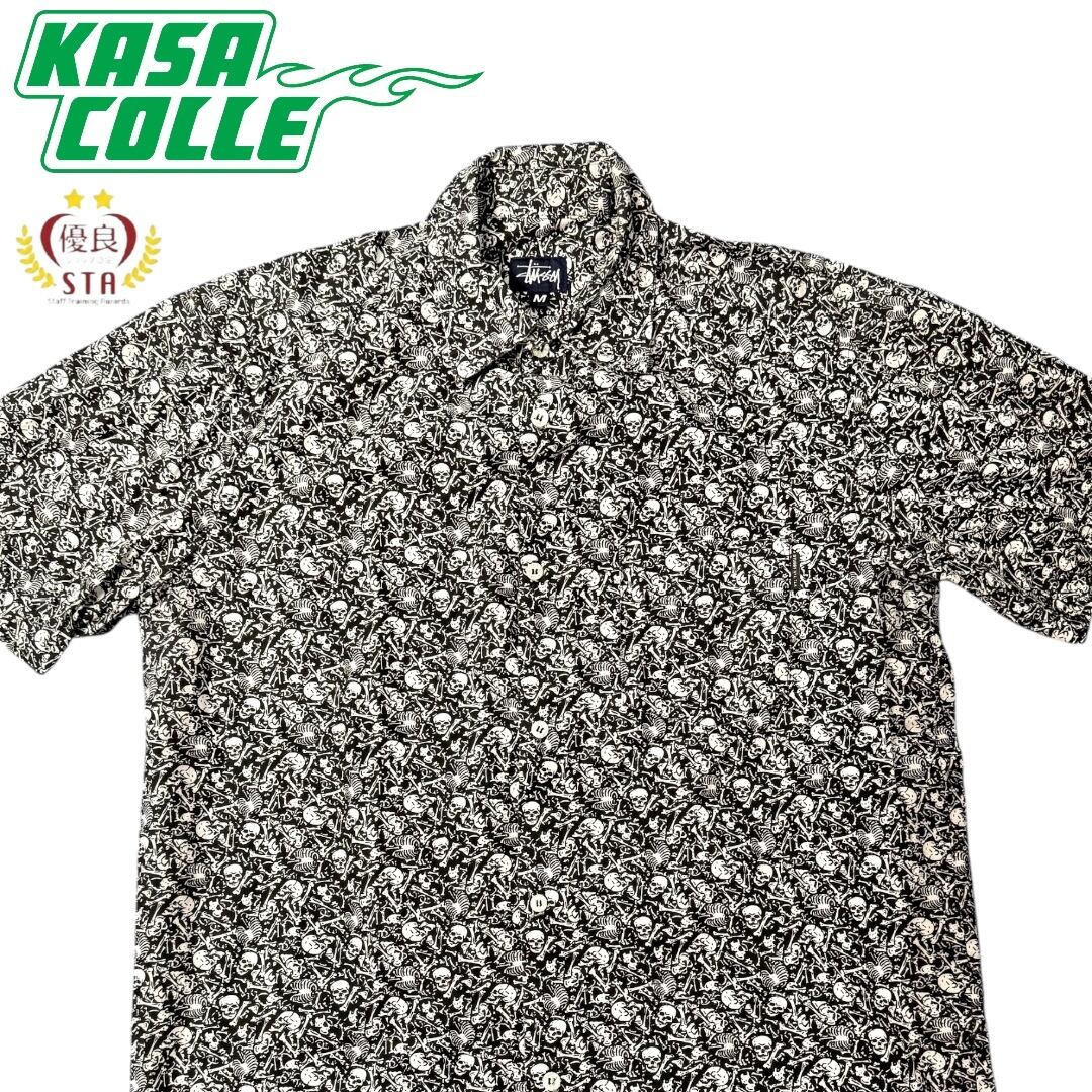 【OLD STUSSY】オールドステューシー 総柄スカル シャツ SKULL & BONE PRINT S/S SHIRT M