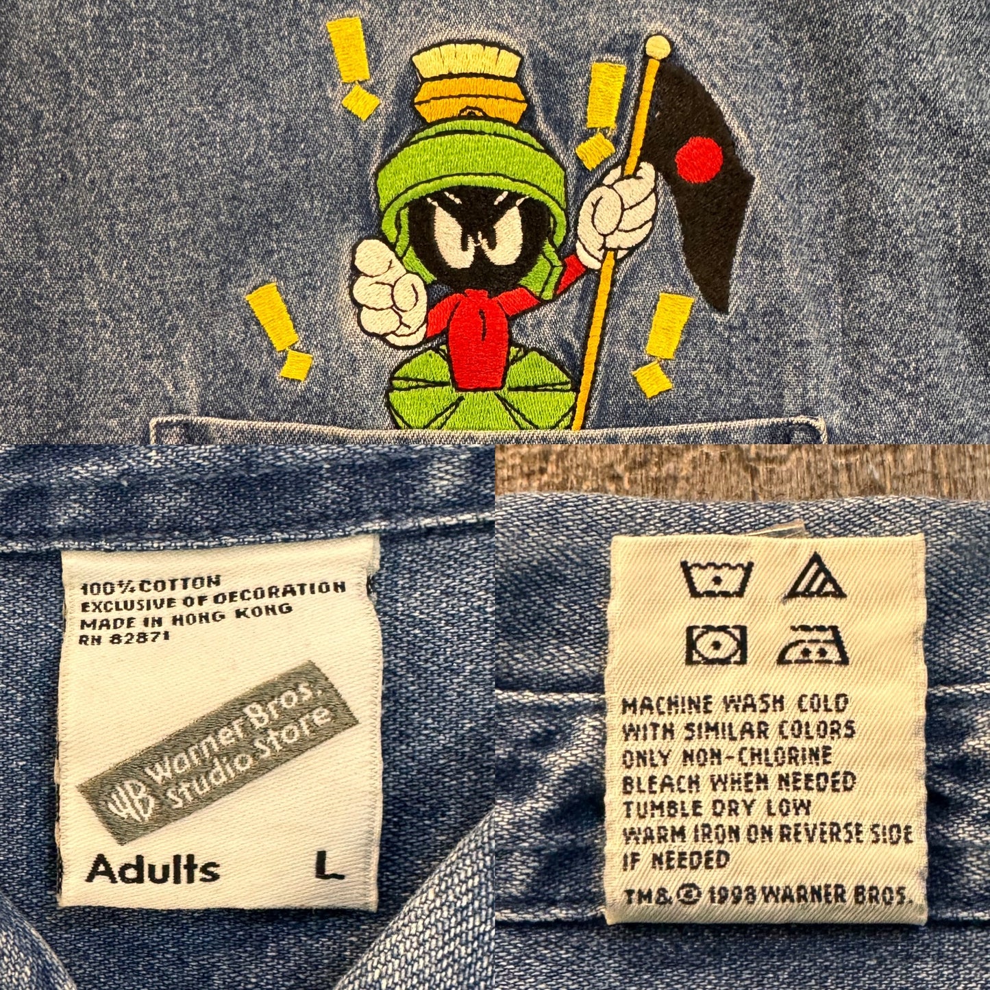 【LOONEYTUNES 】デニムシャツ マーヴィンザマーシャン ワーナーブラザーズ ルーニーテューンズ 90's Vintage XL相当