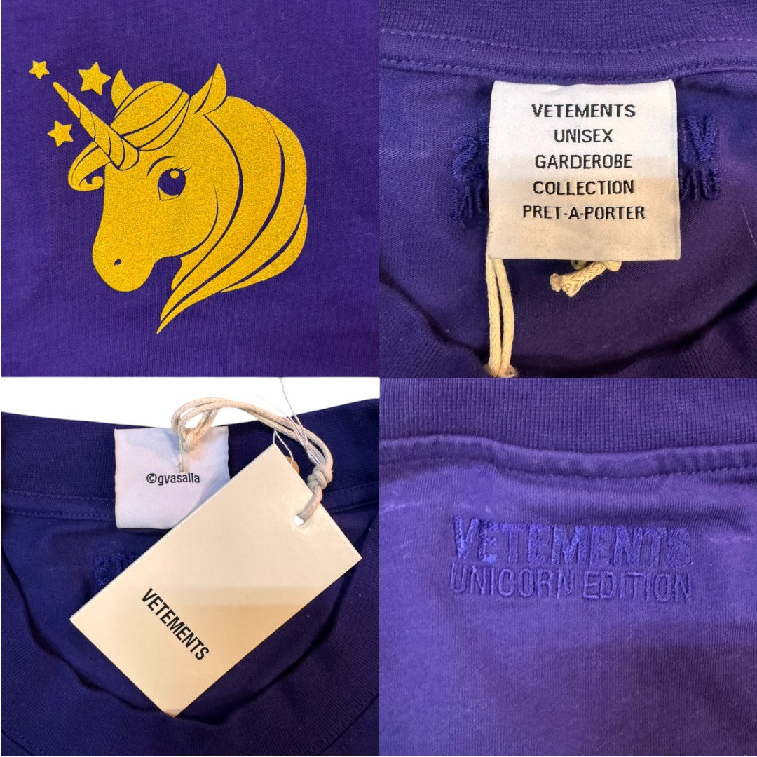 Brand new, unused [VETEMENTS] Vetements "SS24" GLITTER UNICORN T-shirt in MIDNIGHT BLU, size S