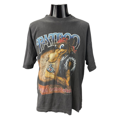 【TATTOO STUDIO】  "WOLF" 墨黒フェード 90's Vintage Tシャツ