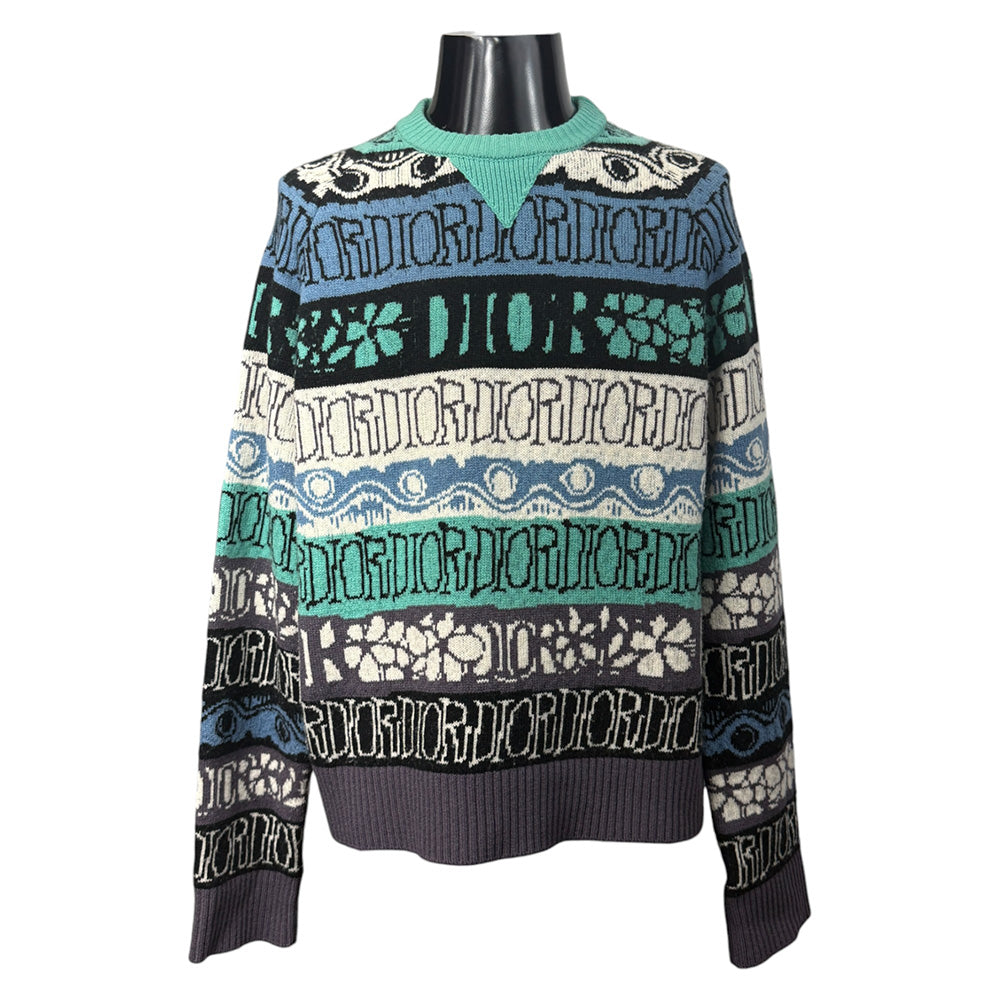 [DIOR x SHAWN STUSSY] Dior Shawn Stussy Multicolor Wool Jacquard Sweater Multicolor Wool Jacquard Knit Sweater L