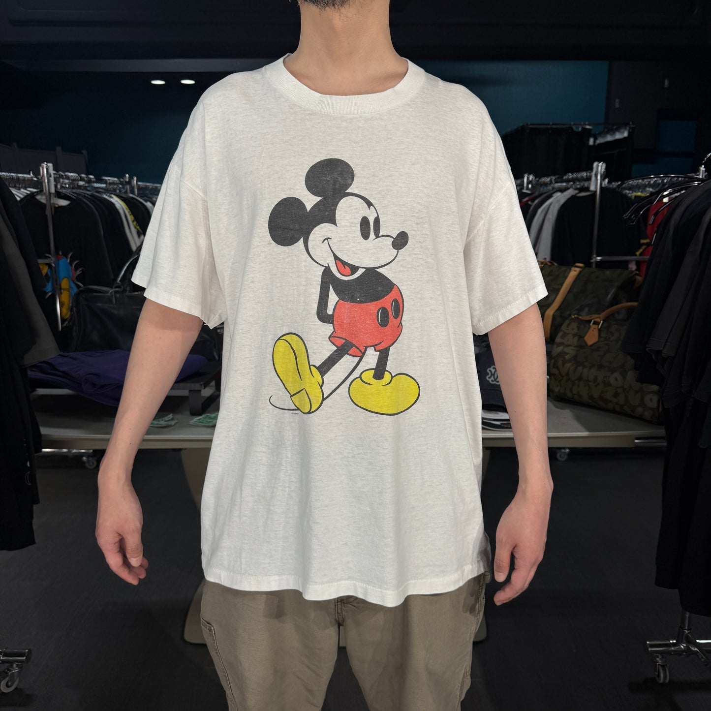 [MICKEY MOUSE] Mickey Mouse Vintage T-shirt, White Body (Tag: ONEITA POWER / 50 Plus | Made in USA) XL