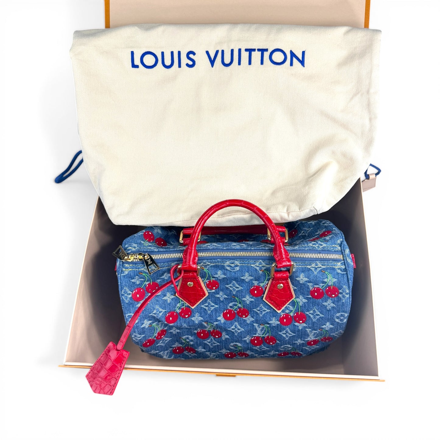 【Louis Vuitton × 村上隆】ルイ・ヴィトン超希少・極美品 チェリー デニム スピーディ30（アリゲーターハンドル仕様）