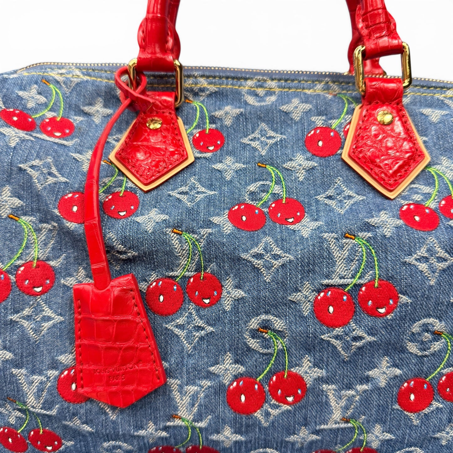 【Louis Vuitton × 村上隆】ルイ・ヴィトン超希少・極美品 チェリー デニム スピーディ30（アリゲーターハンドル仕様）