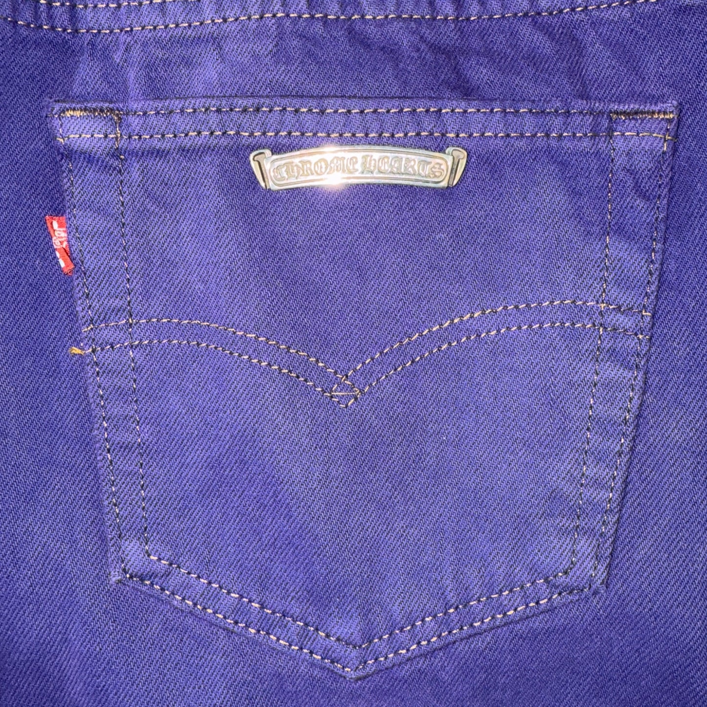 [CHROME HEARTS] Chrome Hearts "CHROME HEARTS x LEVI'S" Cross Ball Button Color Denim Pants Size 32