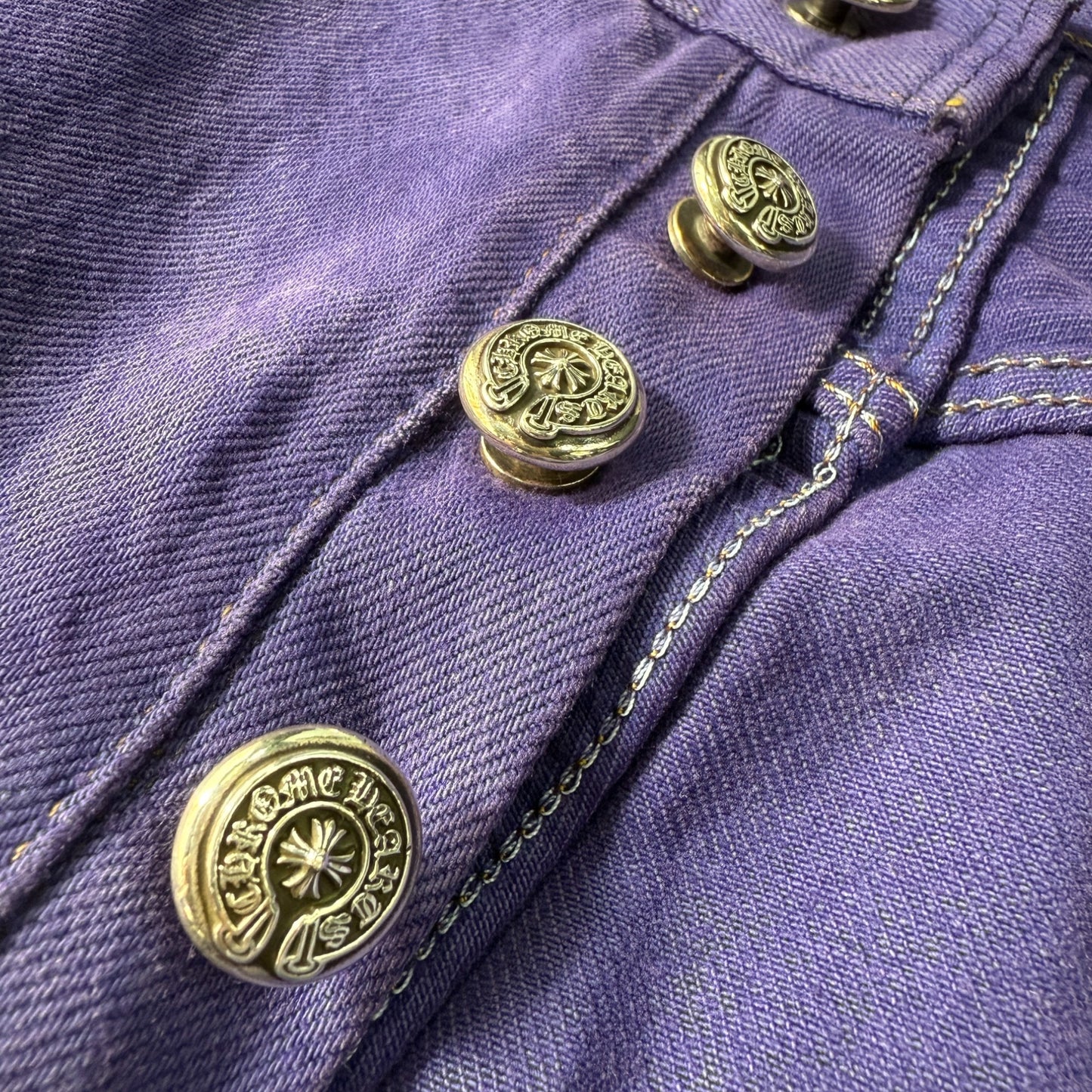 [CHROME HEARTS] Chrome Hearts "CHROME HEARTS x LEVI'S" Cross Ball Button Color Denim Pants Size 32