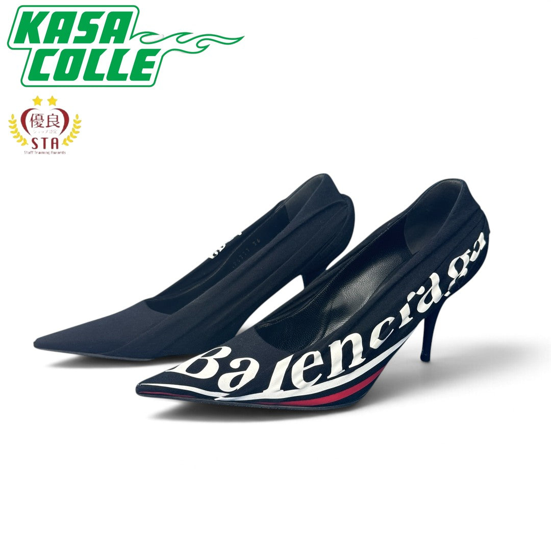 【BALENCIAGA】バレンシアガ "JERSEY CREPE LOGO" KNIFE 115 POINTED PUMPS