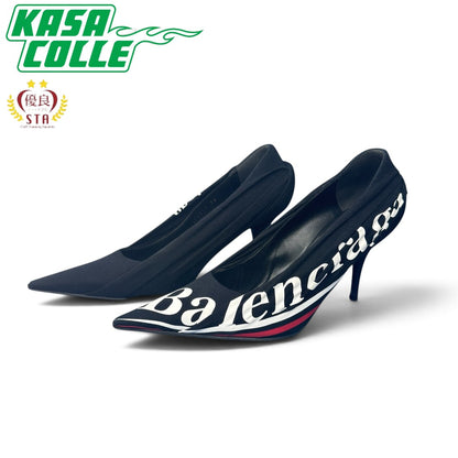【BALENCIAGA】バレンシアガ "JERSEY CREPE LOGO" KNIFE 115 POINTED PUMPS