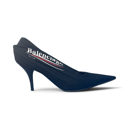 【BALENCIAGA】バレンシアガ "JERSEY CREPE LOGO" KNIFE 115 POINTED PUMPS