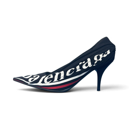 【BALENCIAGA】バレンシアガ "JERSEY CREPE LOGO" KNIFE 115 POINTED PUMPS