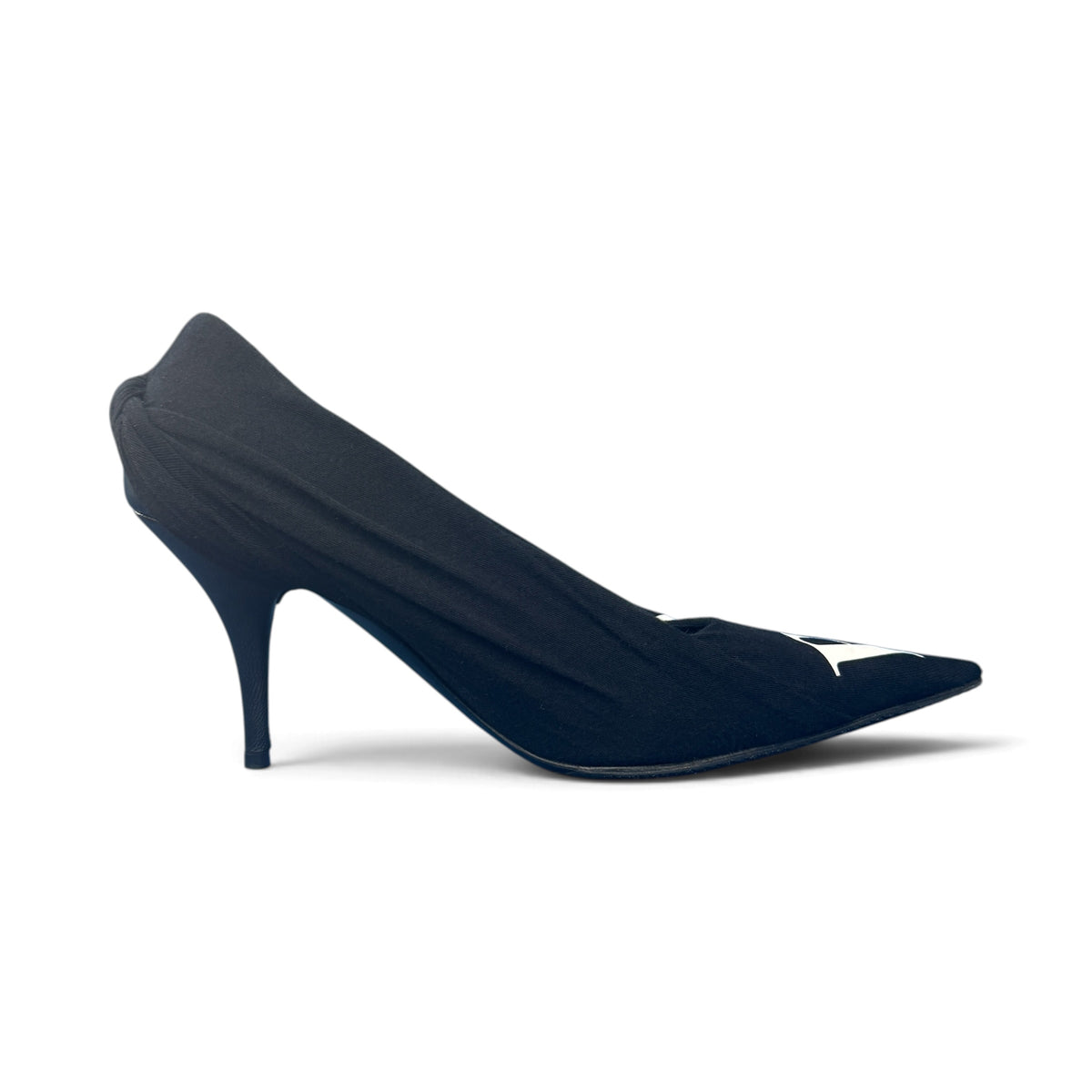 【BALENCIAGA】バレンシアガ "JERSEY CREPE LOGO" KNIFE 115 POINTED PUMPS