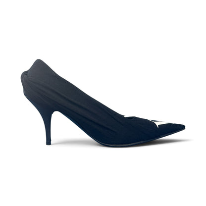 【BALENCIAGA】バレンシアガ "JERSEY CREPE LOGO" KNIFE 115 POINTED PUMPS