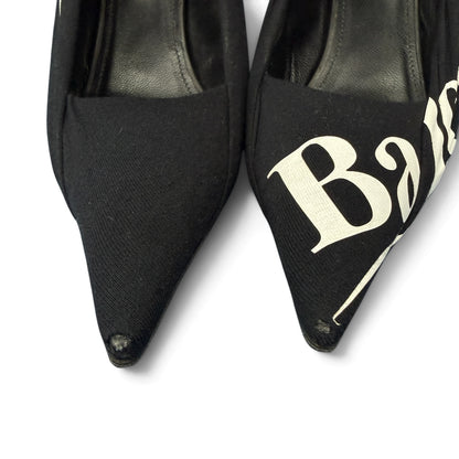 【BALENCIAGA】バレンシアガ "JERSEY CREPE LOGO" KNIFE 115 POINTED PUMPS