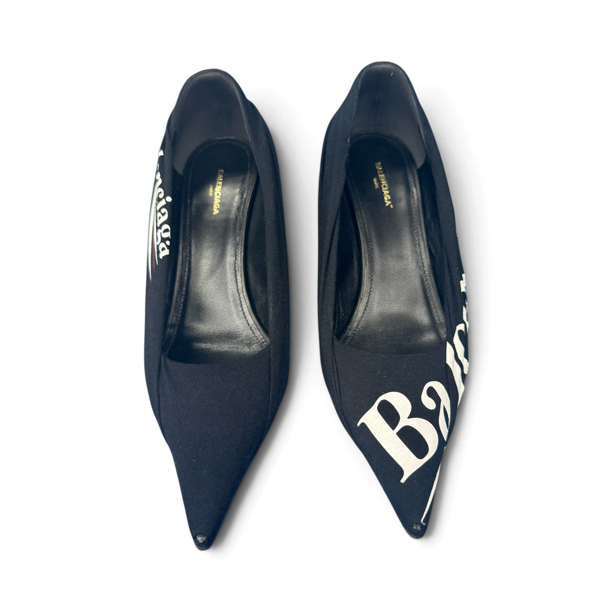 【BALENCIAGA】バレンシアガ "JERSEY CREPE LOGO" KNIFE 115 POINTED PUMPS
