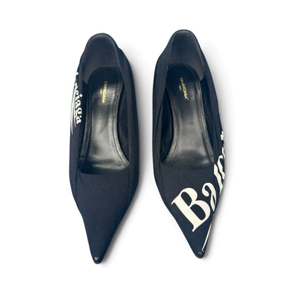 【BALENCIAGA】バレンシアガ "JERSEY CREPE LOGO" KNIFE 115 POINTED PUMPS