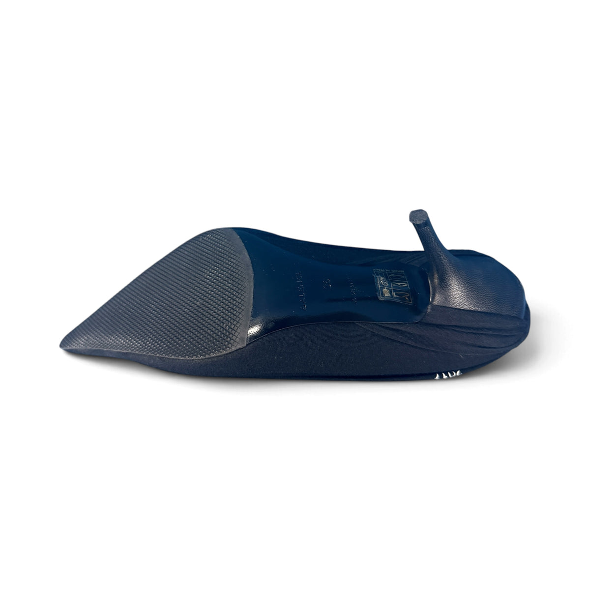 【BALENCIAGA】バレンシアガ "JERSEY CREPE LOGO" KNIFE 115 POINTED PUMPS