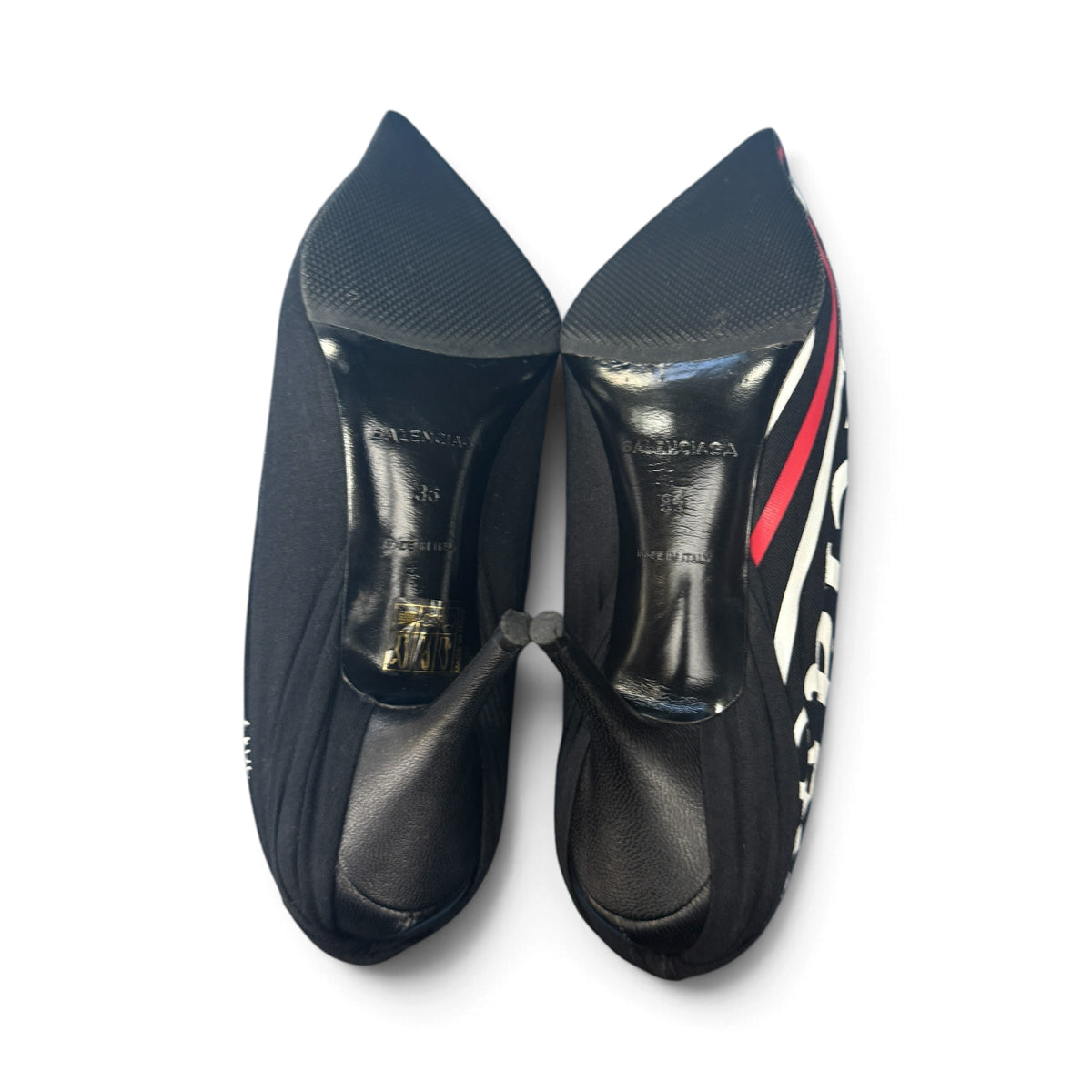 【BALENCIAGA】バレンシアガ "JERSEY CREPE LOGO" KNIFE 115 POINTED PUMPS