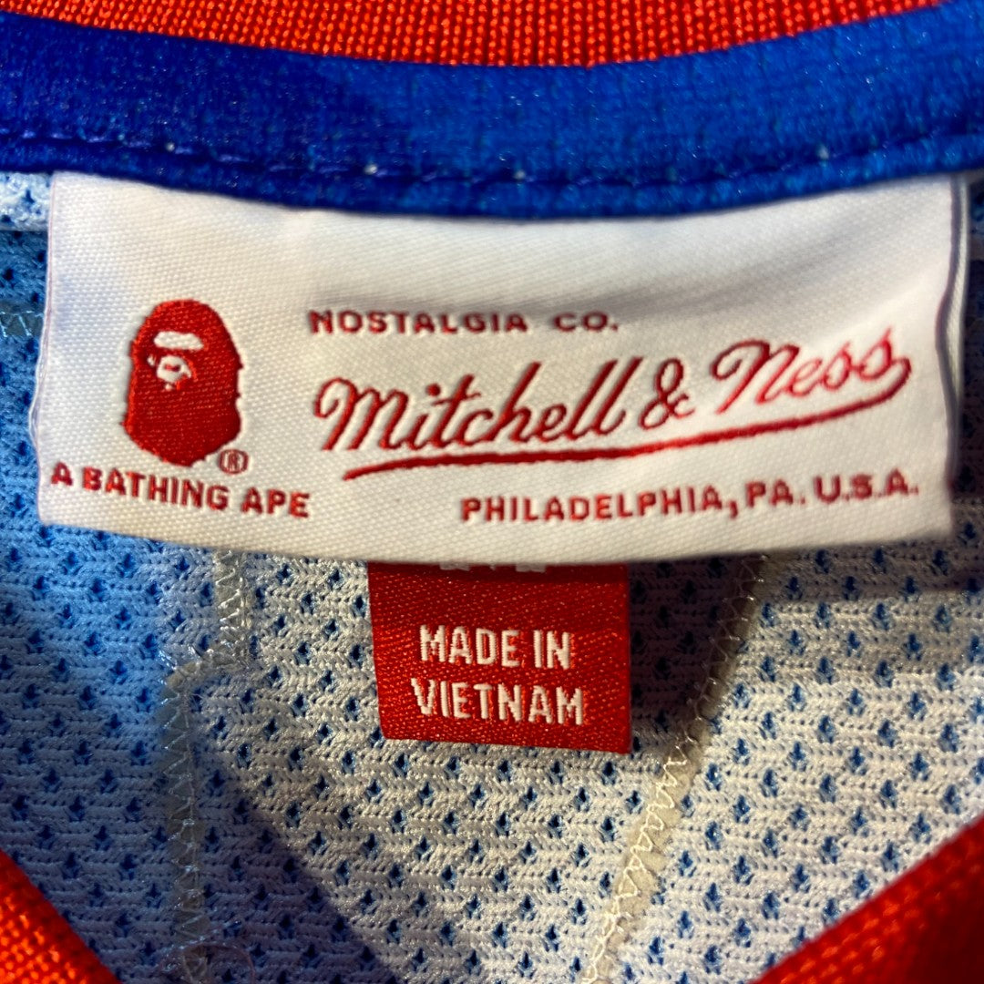 [BAPE x MITCHELL &amp; NESS] A BAPE® &amp; MITCHELL &amp; NESS NHL NEW YORK RANGERS MESH HOCKEY JERSEY L/S TEE Uniform-style Long Sleeve T-Shirt (Logo No. 93) Size M