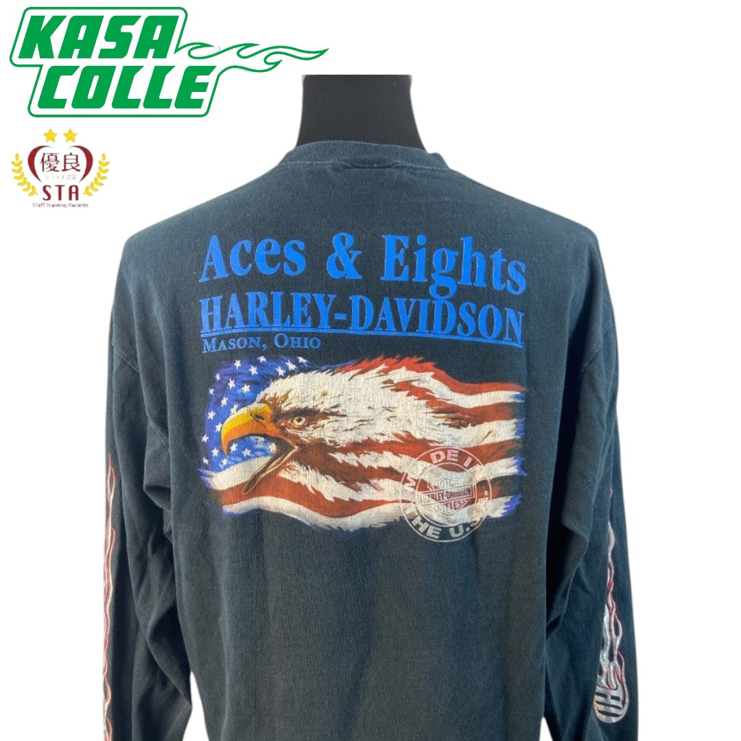 【Harley Davidson】ハーレーダビッドソン ロングTシャツ（ブラック）アメリカン・イーグルバックプリント/L、XL相当