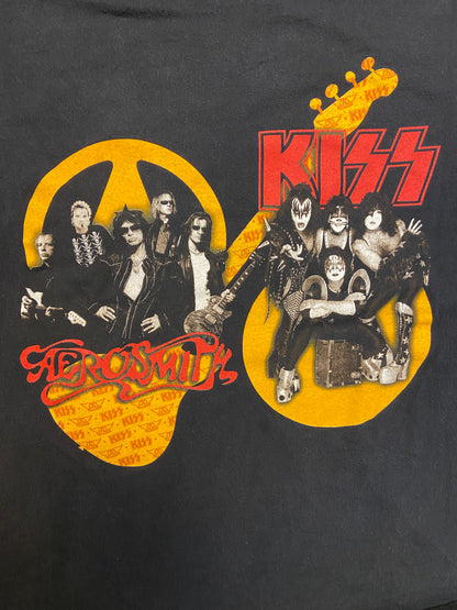 [AERO SMITH &amp; KISS] Aerosmith &amp; Kiss Double Print Tour T-Shirt (Black)/XL