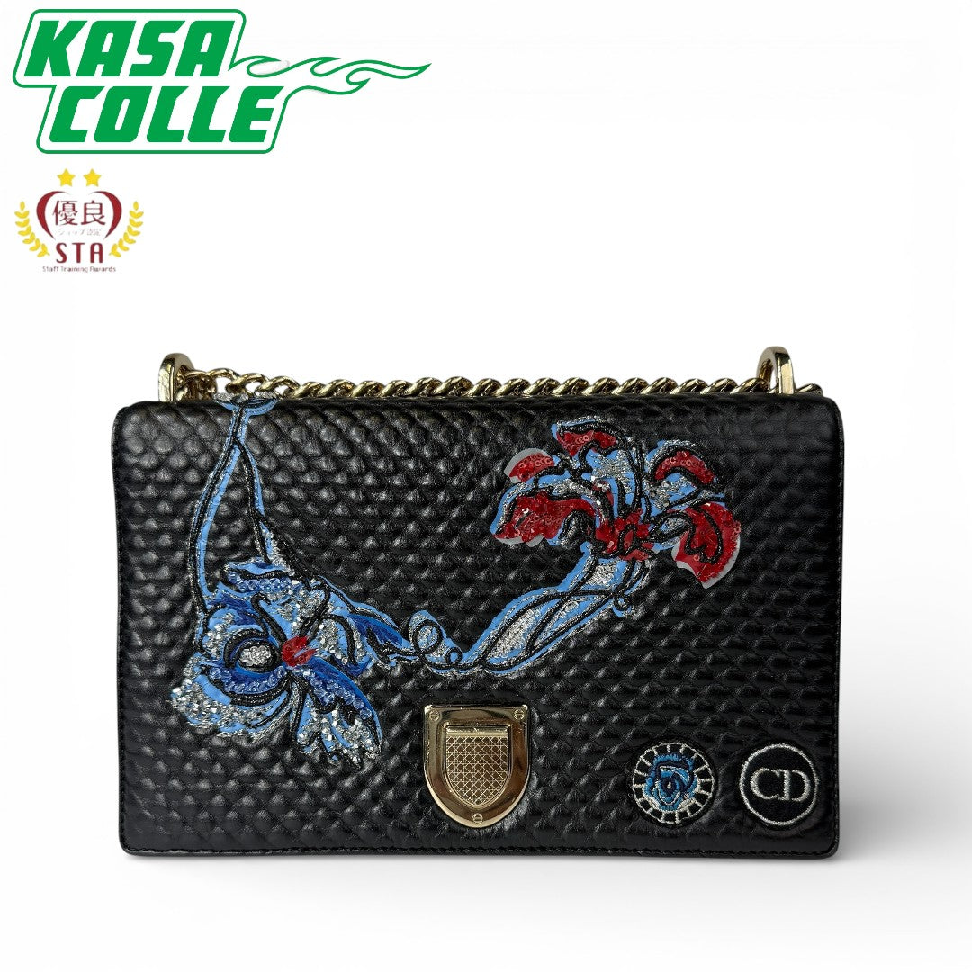 Christian Dior Diorama Leather Chain Shoulder Bag in Black