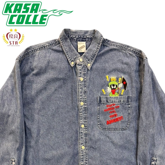 LOONEYTUNES Marvin the Martian Denim Shirt, Warner Bros. Looney Tunes, 90's Vintage, Size XL