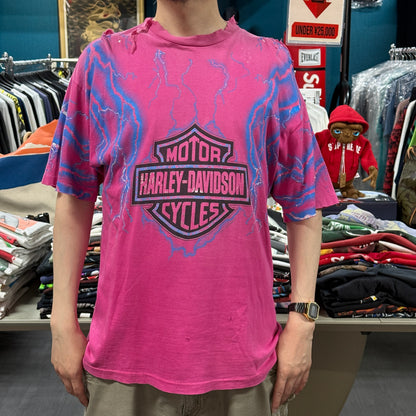 【HARLEY DAVIDSON】ハーレーダビットソン "THUNDER Pattern OVP PINK" Vintage Tシャツ