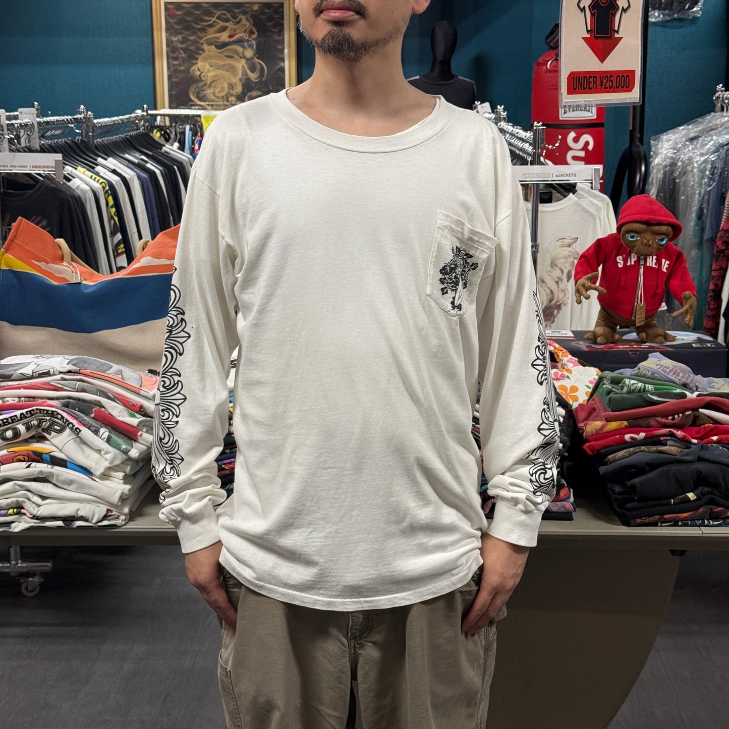 【CHROME HEARTS】クロムハーツ "DAGGER / FLORAL CROSS" 90's Vintage ポケット ロングスリーブTシャツ