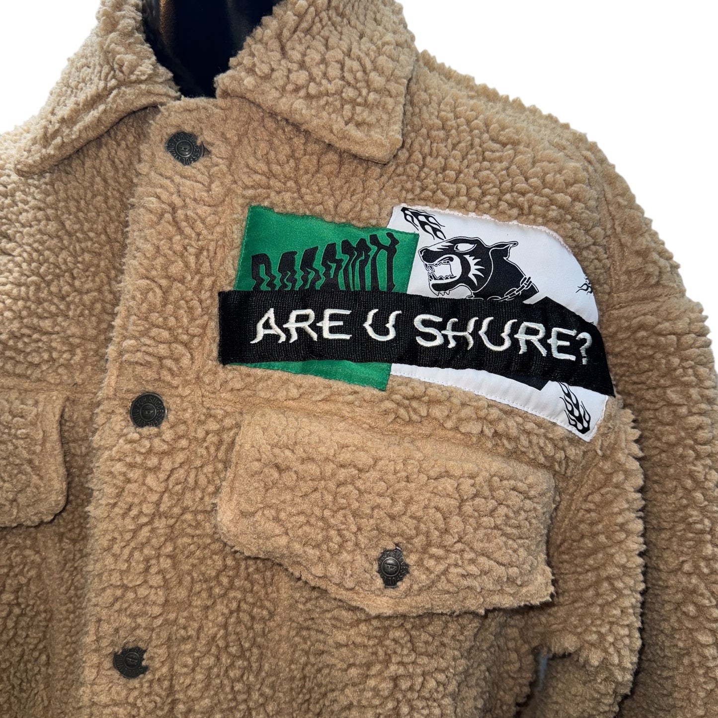 DIESEL Patchwork Boa Fleece Jacket with Check Lining