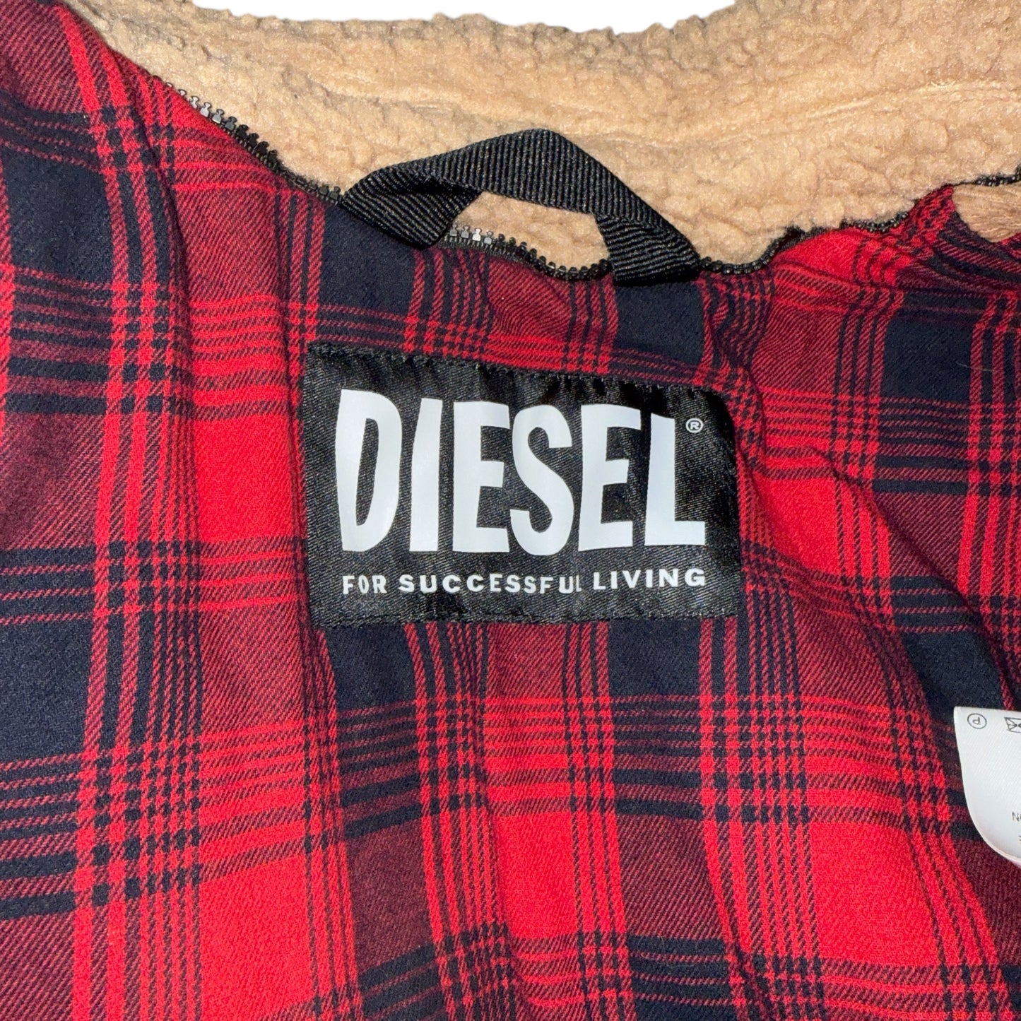 DIESEL Patchwork Boa Fleece Jacket with Check Lining