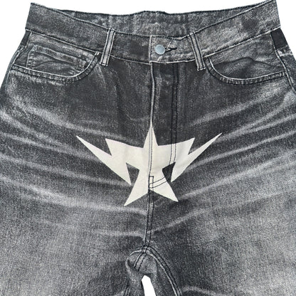 【A BATHING APE】エイプ "STA" スタープリント ブラック デニムパンツ