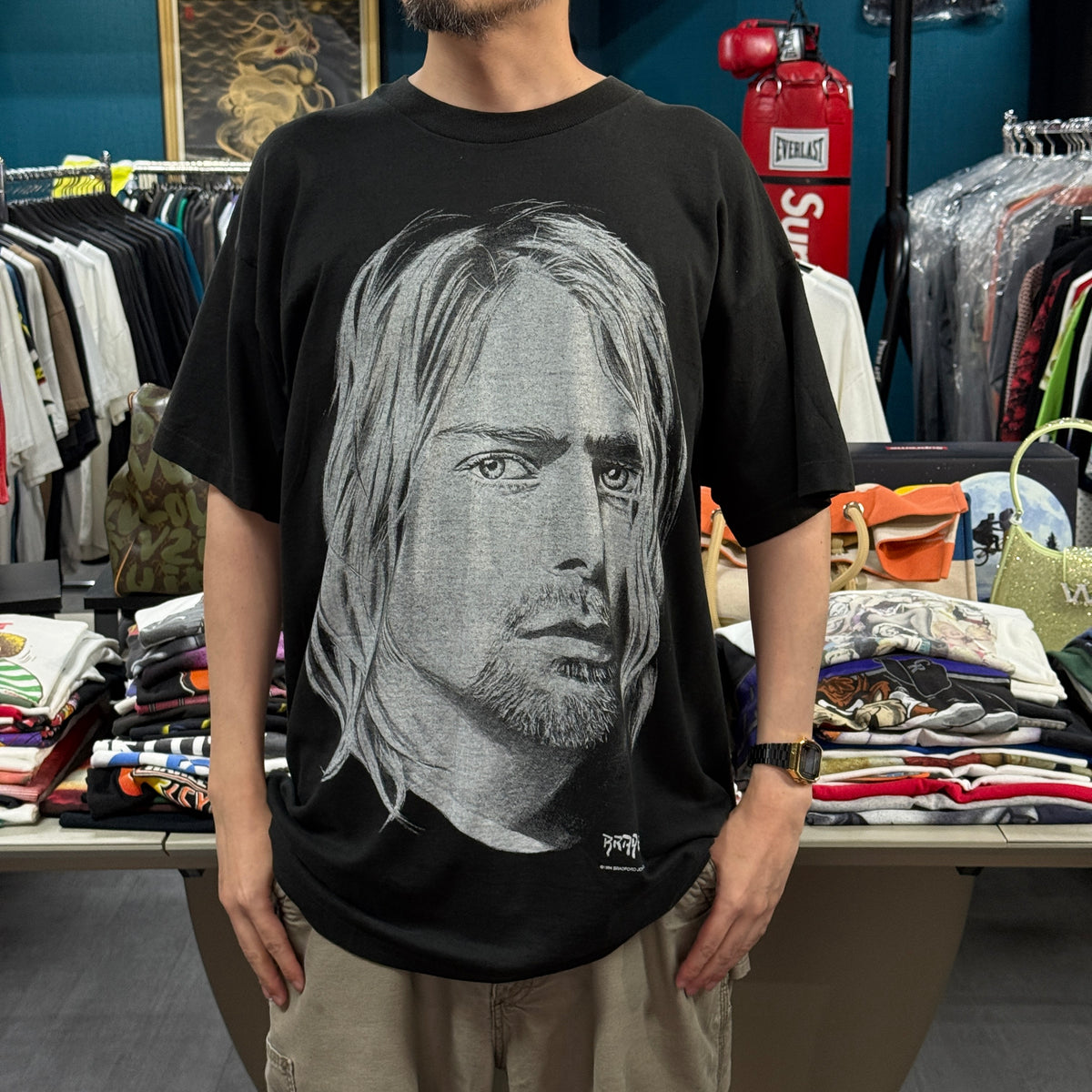 【KURT COBAIN】カートコバーン "BIG Face BRADFORD" 90's Vintage Tシャツ front face 希少バージョン