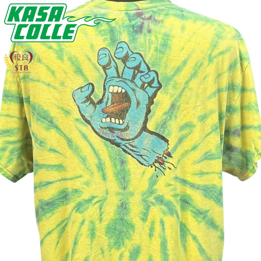 SANTA CRUZ NHS Tag T-Shirt, Green and Yellow Tie-Dye, XL