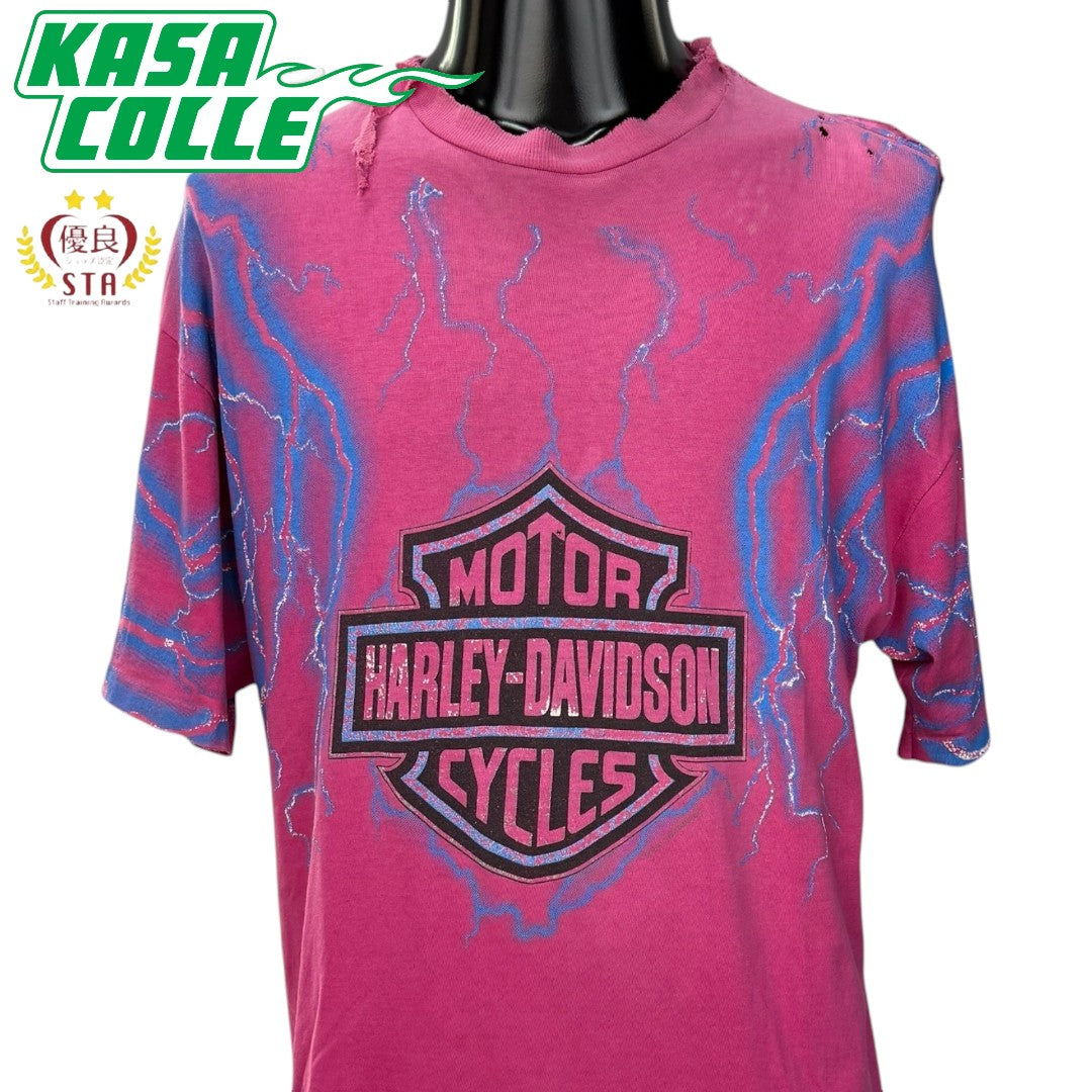 【HARLEY DAVIDSON】ハーレーダビットソン "THUNDER Pattern OVP PINK" Vintage Tシャツ