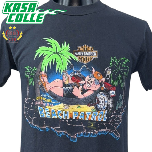 [HARLEY DAVIDSON] Harley Davidson BEACH PATROL Vintage T-shirt 1991 Copyright
