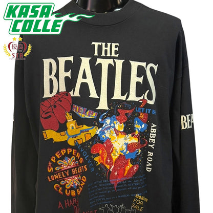 [BEATLES] Vintage Beatles Classic Song &amp; Member Print Long Sleeve T-Shirt, XL