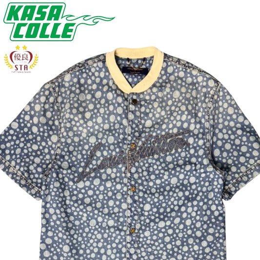 [LOUIS VUITTON] Louis Vuitton Yayoi Kusama Infinity Dots Denim Shirt, Indigo Blue Cotton, Authentic