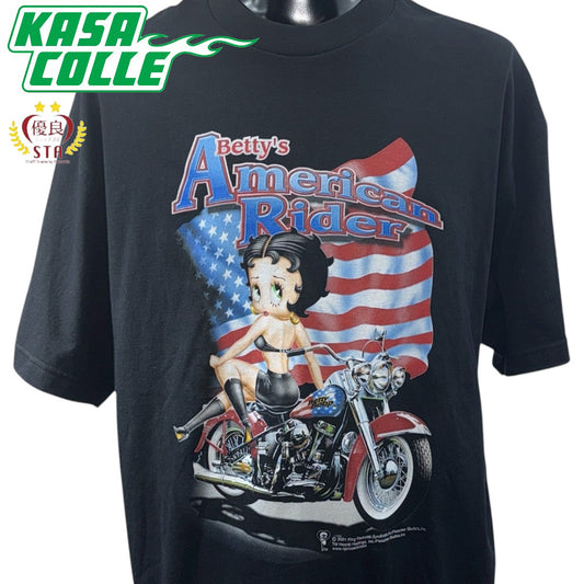 BETTY BOOP American Flag Motorcycle Print T-Shirt, Size XL