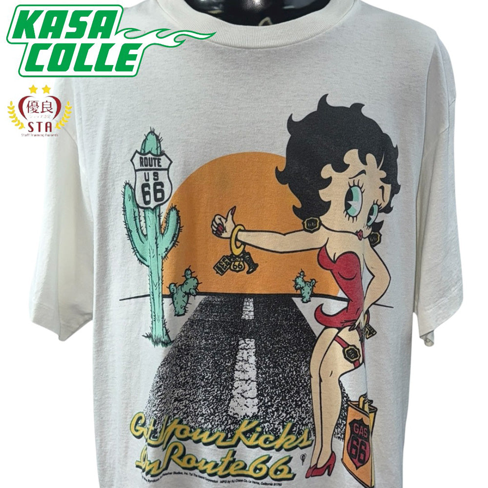 Betty Boop Route 66 Print T-Shirt, Made in USA, Size XL