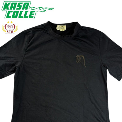 Hermes Leather Horse Patch Crew Neck Short Sleeve T-Shirt (Black) Size M