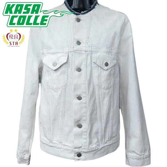 [Maison Margiela] Maison Margiela White Denim Jacket, No Collar, Size 48 (Equivalent to M)
