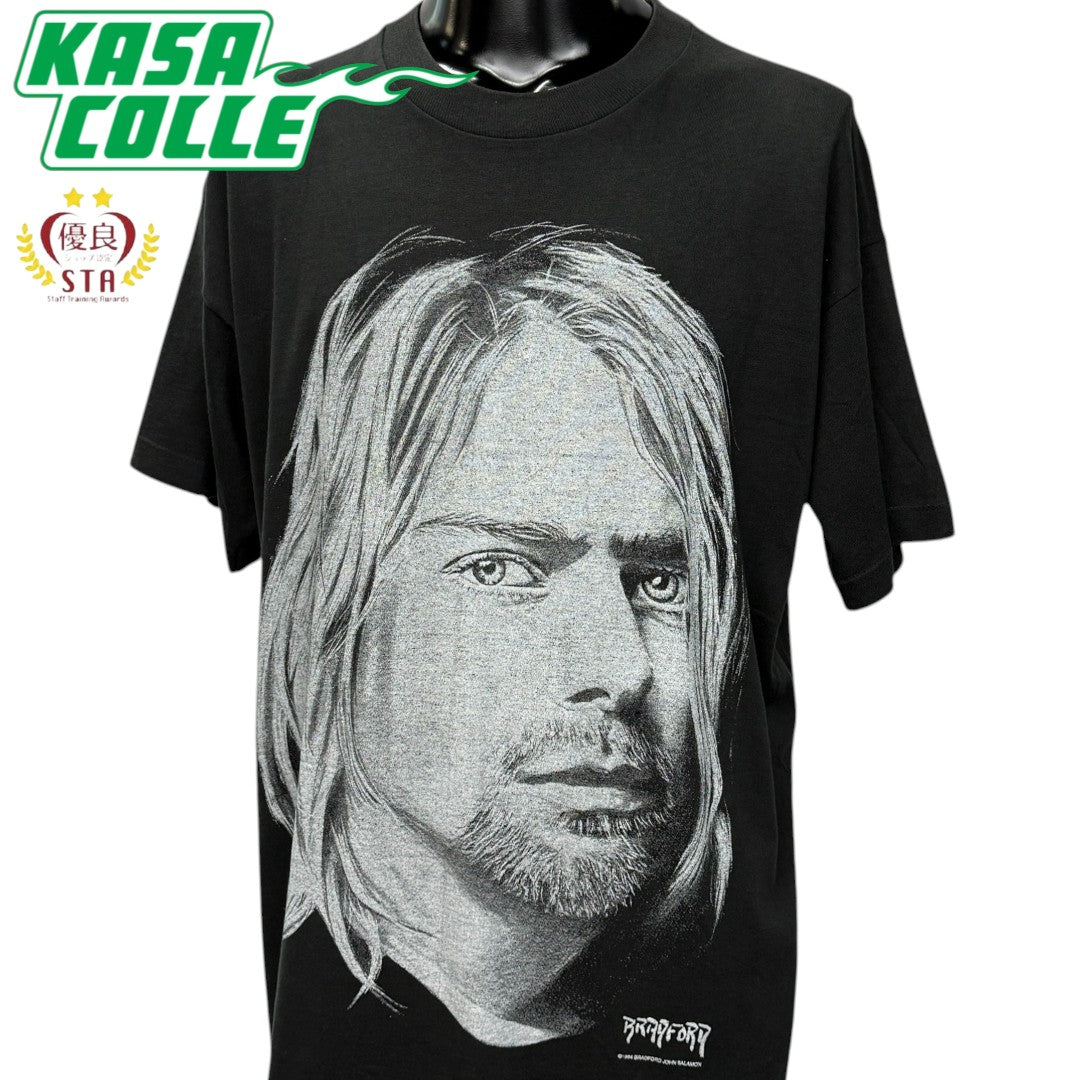 【KURT COBAIN】カートコバーン "BIG Face BRADFORD" 90's Vintage Tシャツ front face 希少バージョン
