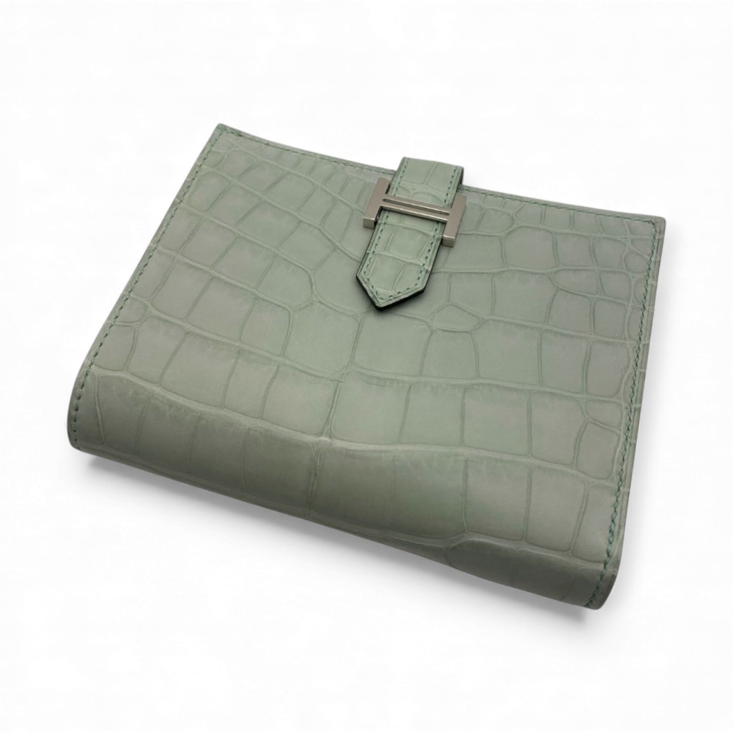 【HERMES】 エルメス ベアン コンパクト 財布 2つ折り ヴェールデュー 緑 アリゲーター クロコ レザー 本革 シルバー金具