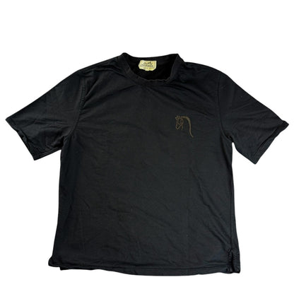 Hermes Leather Horse Patch Crew Neck Short Sleeve T-Shirt (Black) Size M