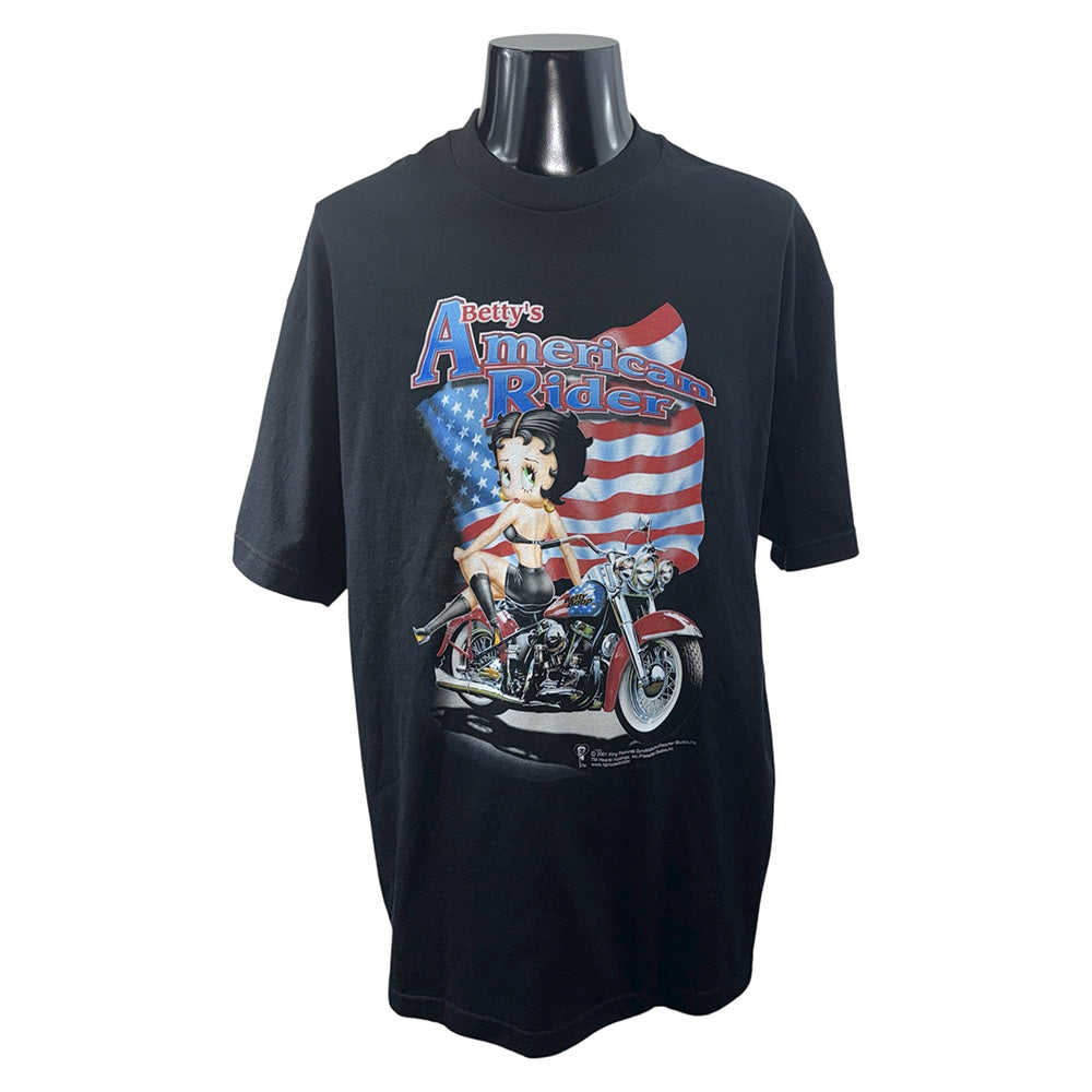 BETTY BOOP American Flag Motorcycle Print T-Shirt, Size XL