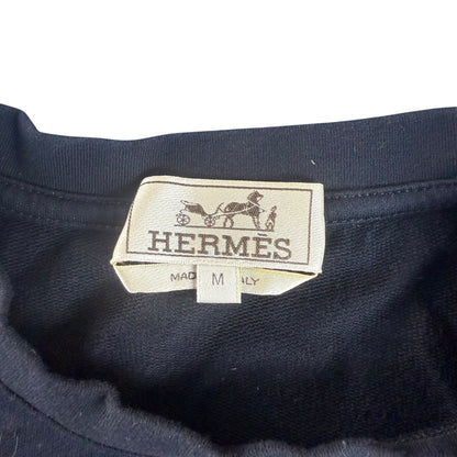 Hermes Leather Horse Patch Crew Neck Short Sleeve T-Shirt (Black) Size M