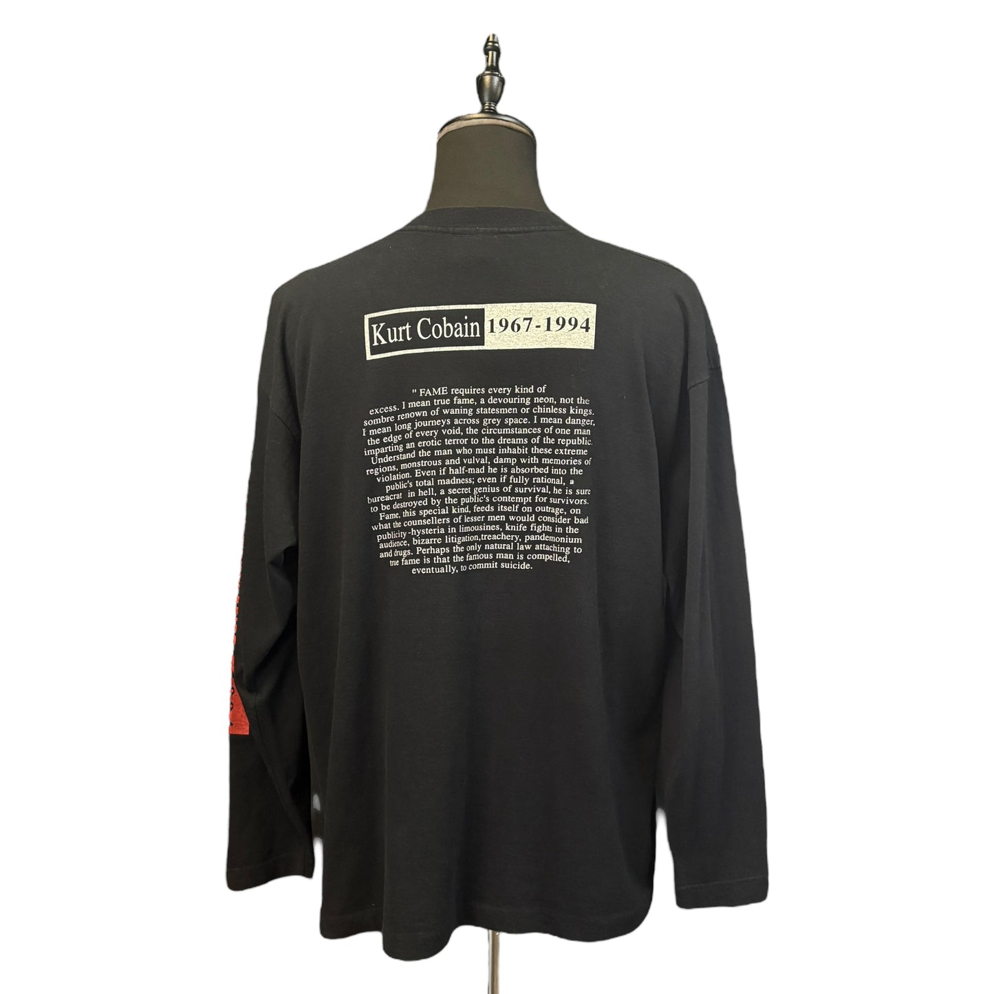 NIRVANA Kurt Cobain Long Sleeve Black T-Shirt (1967-1994) XL